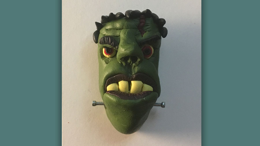 Polymer Clay Frankenstein's monster pin